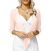 Aiboria Womens 3/4 Sleeve Shrug Sheer Mesh Bolero Tie Front Cropped Cardigan S-XXL