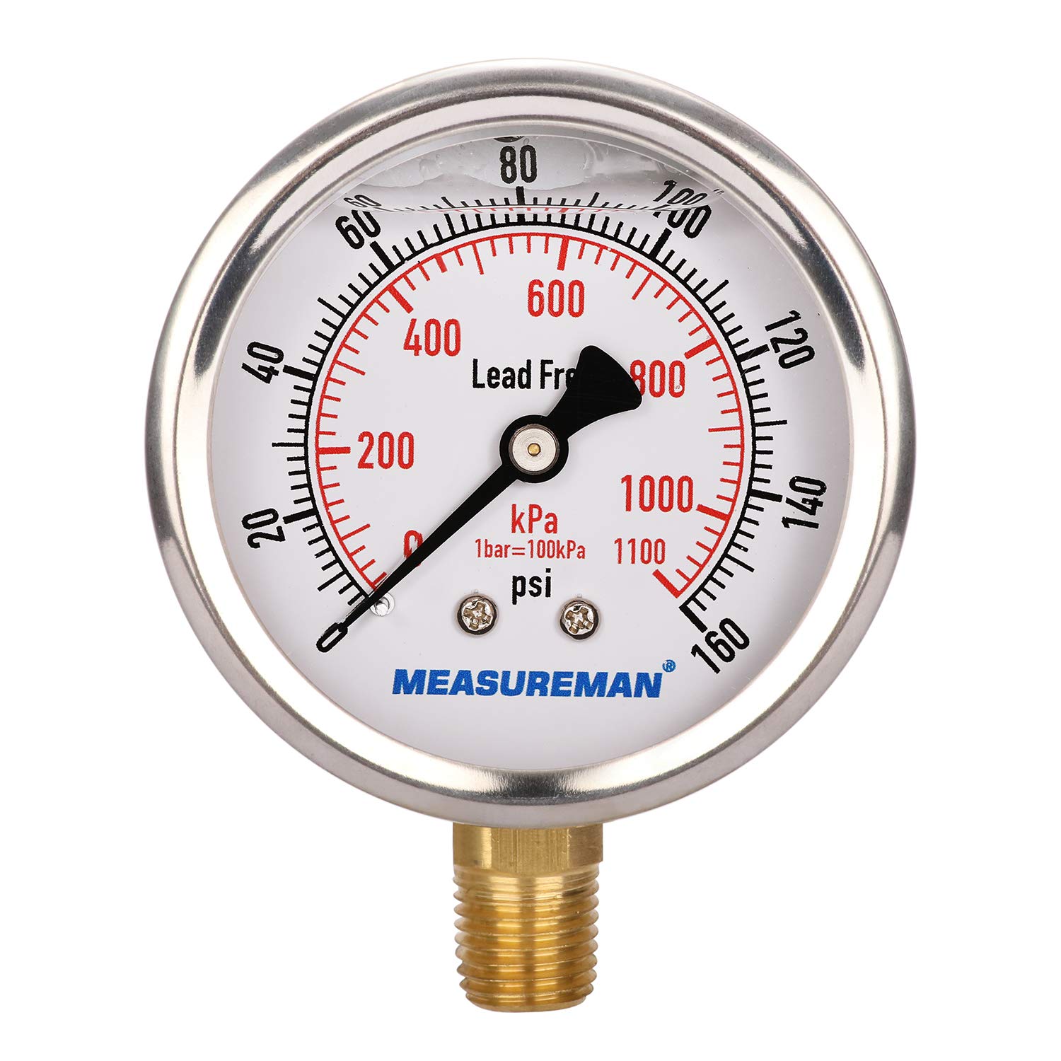 MEASUREMAN Lead-Free Pressure Gauge, 2-1/2inch