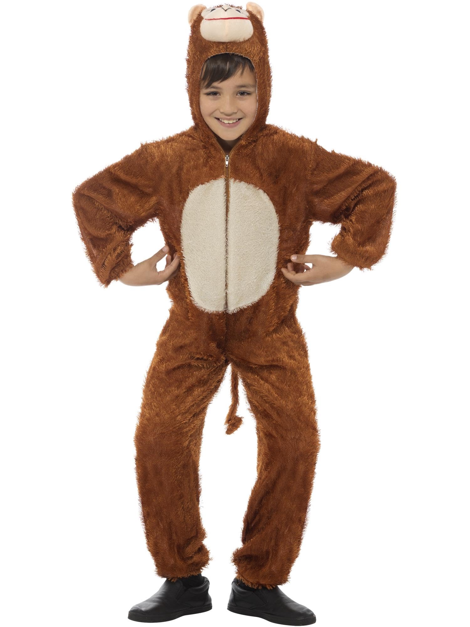 Smiffys Monkey Costume, Brown with Hooded Jumpsuit, Fancy Dress, Child Dress Up Costumes