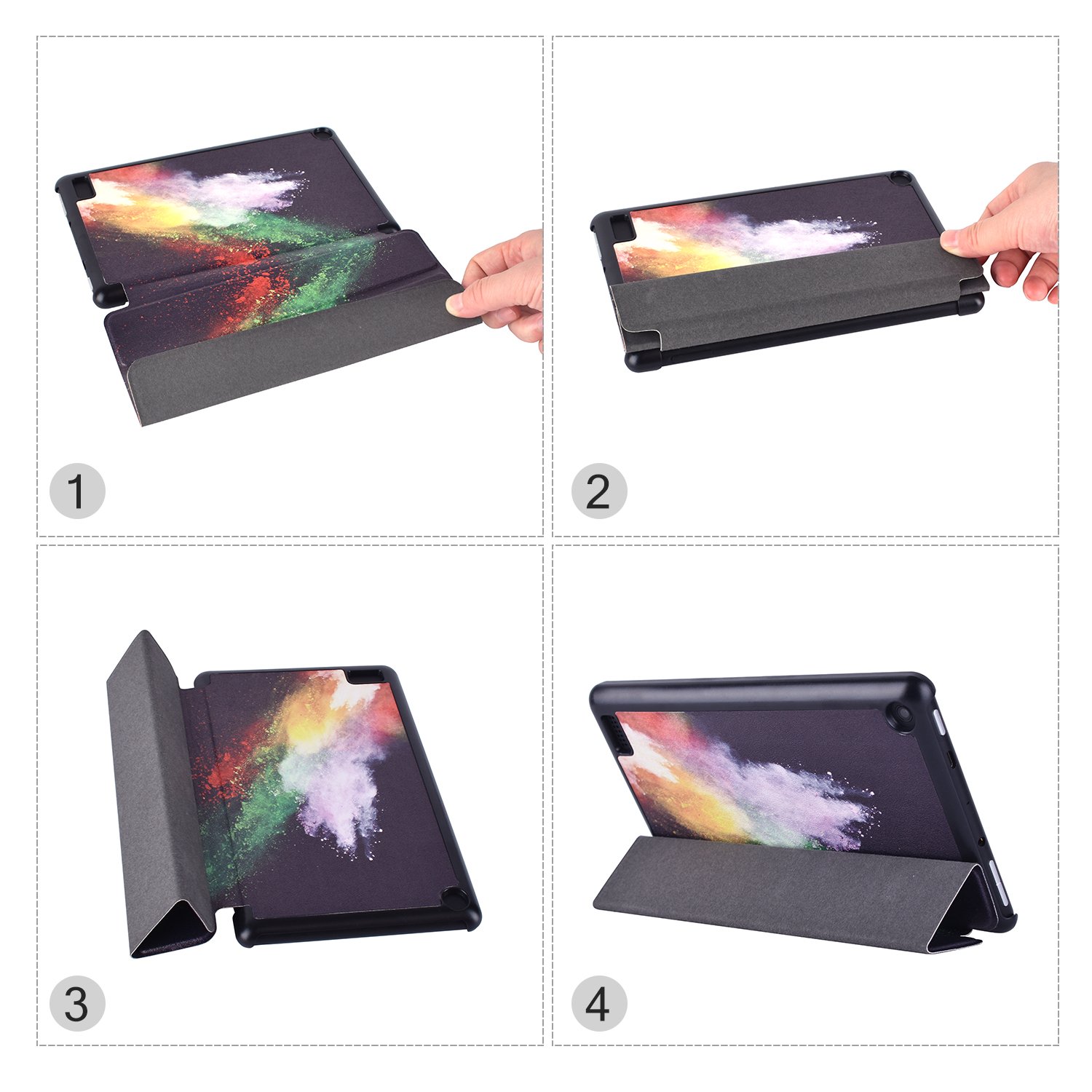 Dopup Fire 7 Folio Case for All-New Amazon fire 7, PU Leather Stand Folding Cover for Amazon New 7th Gen 2017 Release Slim Fit Ultra Lightweight with Auto Wake/Sleep(Color Fun)