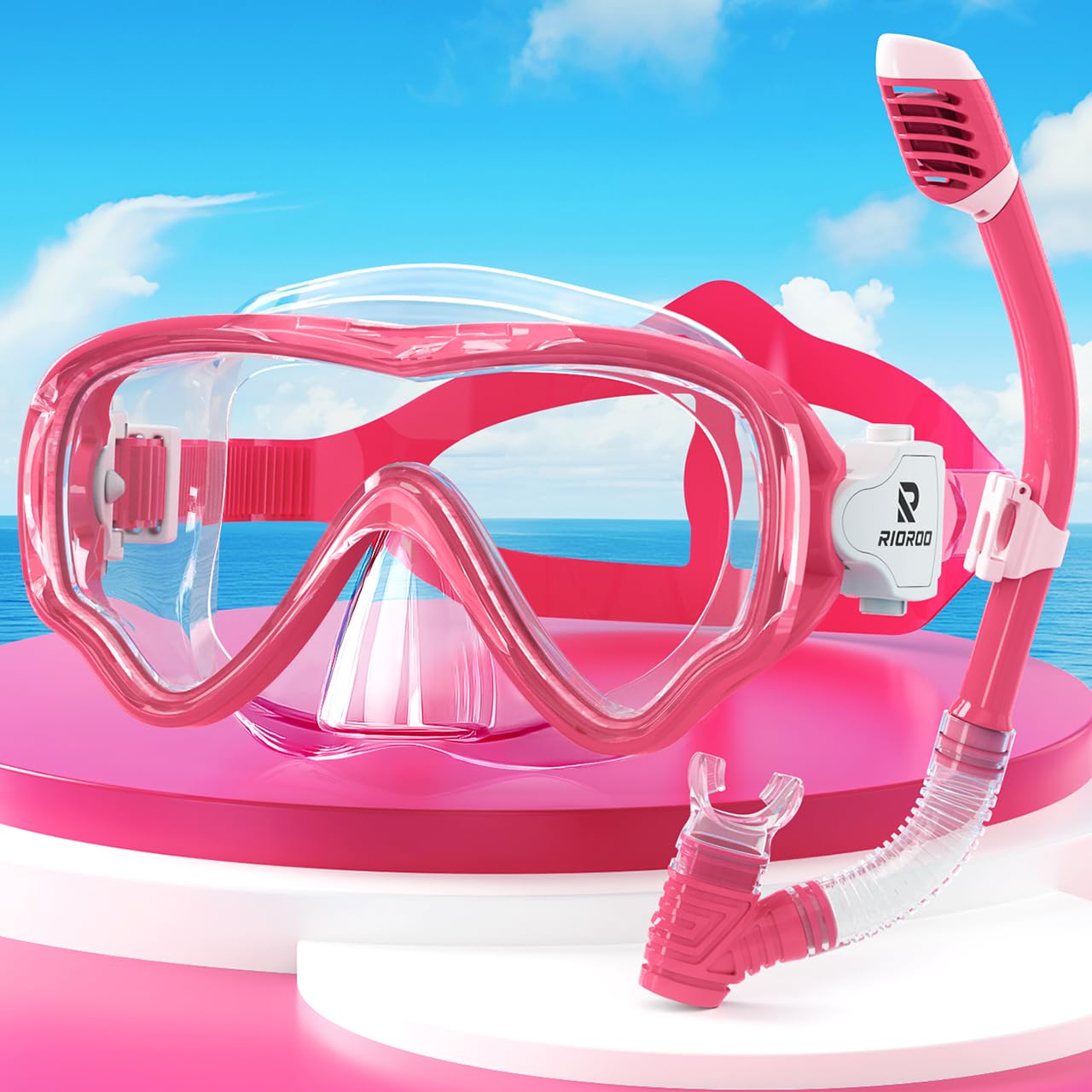 RIOROO Snorkel Set for Children, Dry Snorkeling Goggles, Anti Fog and Anti Leakage Floating Goggles for Boys, Girls, and Teenagers Aged 4-14