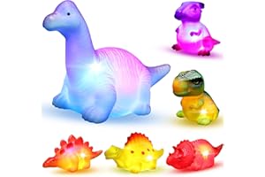 MAPIXO 6 Packs Light-Up Floating Dinosaur Bath Toys Set, for Baby Toddler Nephew in Birthday Christmas Easter , Great Water Bathtub Shower Pool Bath Toy for Children Preschool