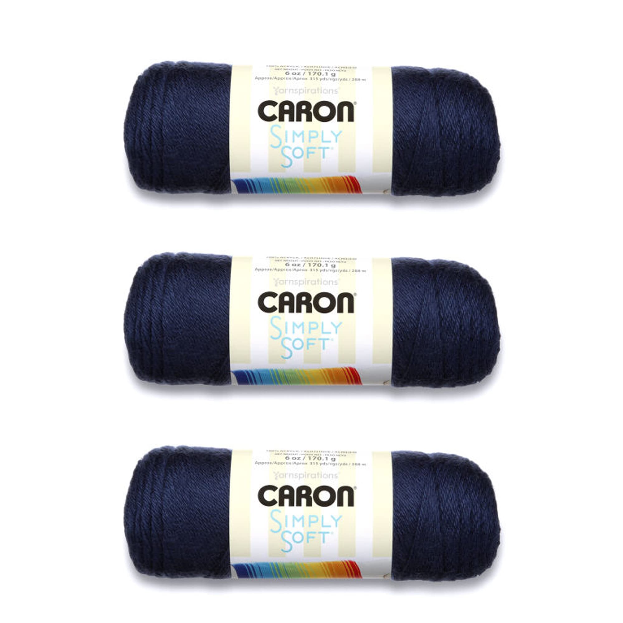 Caron Simply Soft Dark Country Blue Yarn - 3 Pack of 170g/6oz - Acrylic - 4 Medium (Worsted) - 315 Yards - Knitting/Crochet