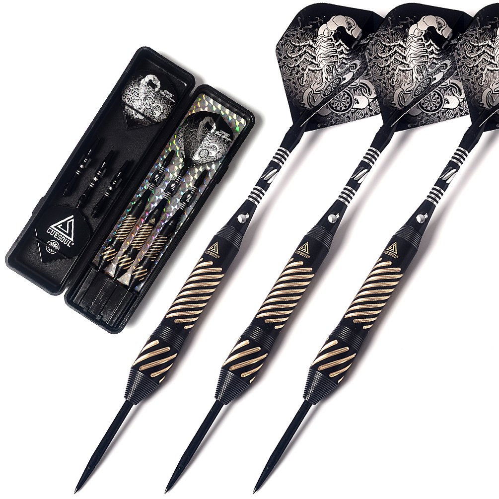 CUESOUL Black Scorpion 24 Grams Steel Tip Darts Unique Styles Brass Barrels Durable Shafts Flights Case Portable Darts Set(HX-SL-F3206)