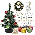 iLAND Miniature Christmas Decorations Set, 6 Inch Tree with Lights, 1/12 Scale Accessories, Green, Festive, Traditional