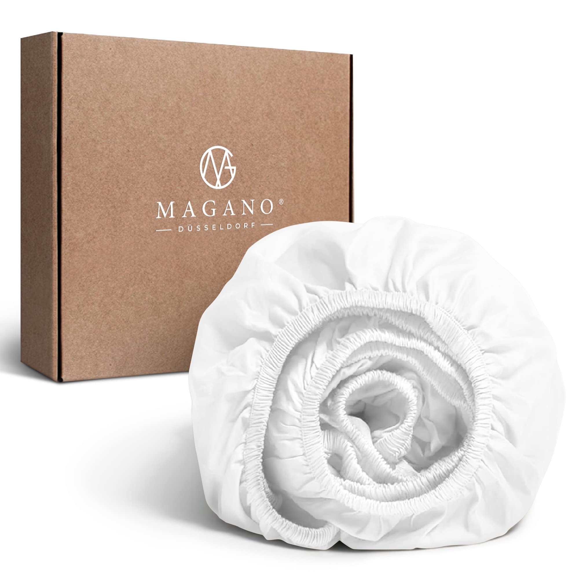 MAGANO® Luxury fitted sheet, 200 x 200 cm box spring bed topper, white, bamboo and cotton satin, 400 TC premium quality, thermo-regulating, fitted sheet 200 x 200 cm, white