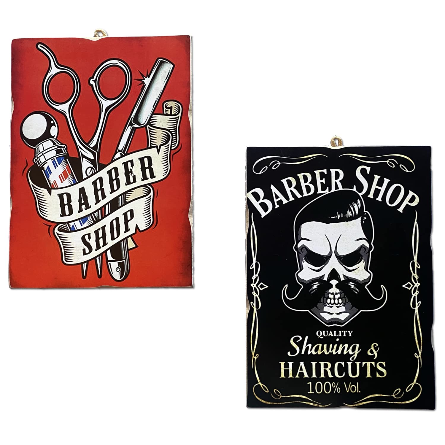 KUSTOM ART 2 Paintings Vintage Style Barber Shop Collectible Print on Wood.For Hairdressing Furnishings, Beauty Salon and more 25x18 cm.