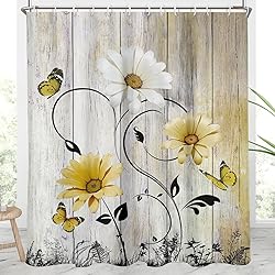 AAtter Yellow Floral Shower Curtain Rustic Flower