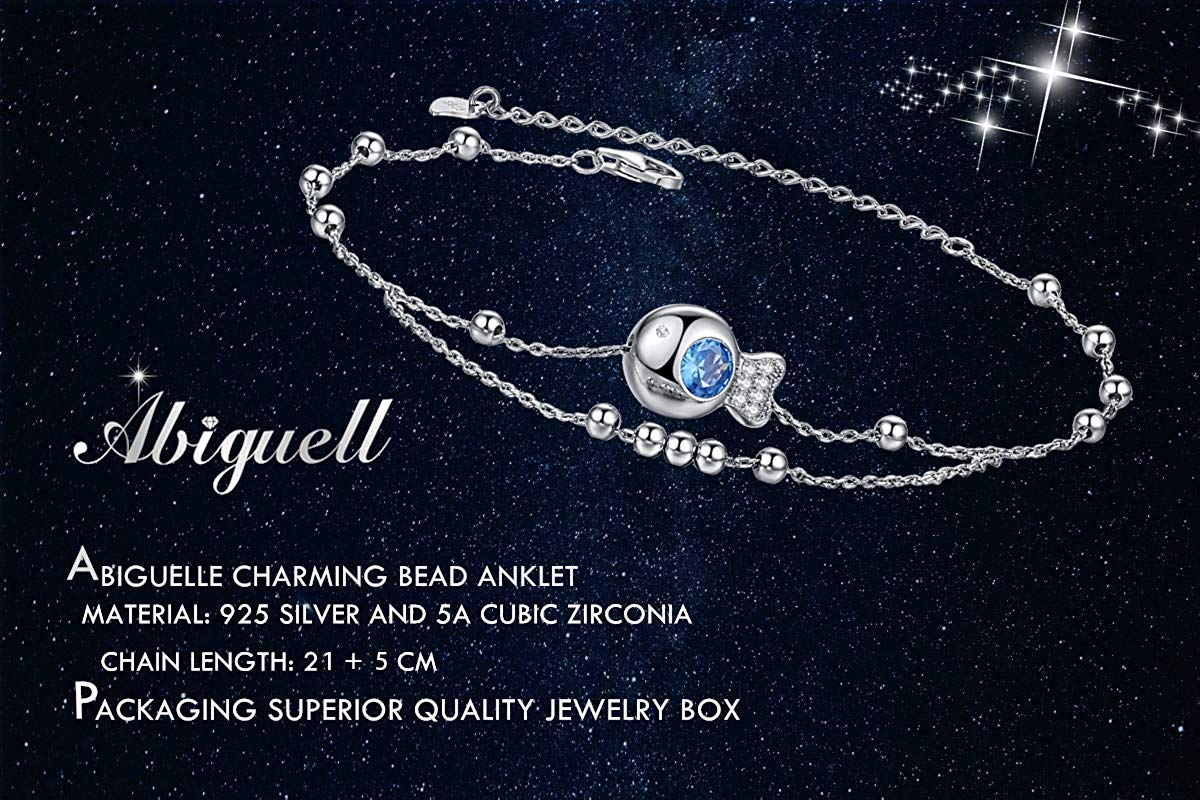 Abiguell Damen Fußkettchen 925 Sterling Silber Kugel Fußkette, Sommer Strand FußSchmuck für Frauen Mädchen inkl. Geschenkbox Verstellbares (26 cm)