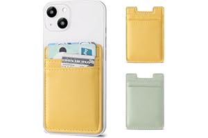 Fulgamo 2Pack Phone Card Holder,Leather Phone Wallet Adhesive Stick On Credit Card Pocket for Back of Phone Case iPhone and Android-Yellow,Green