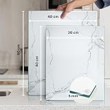 Kitchenville Glass Chopping Board 50x40 cm Tempered Worktop Saver White Marble view 4