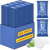 Body Wipes for Women and Men Individually Wrapped Face and Body Wipes, Bath Wipes for Adults No Rinse Personal Cleansing Wipes Travel, Bulk Deodorant for Homeless Shower Wipes (5Wipes/Pack,100Pack)