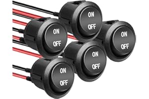 QTEATAK 5 Pcs SPST Snap-in ON-Off Mark 2 Pin Pre-Wired Round Snap Rocker Boat Switch Black AC 250V 6A 125V 10A for Car Auto B