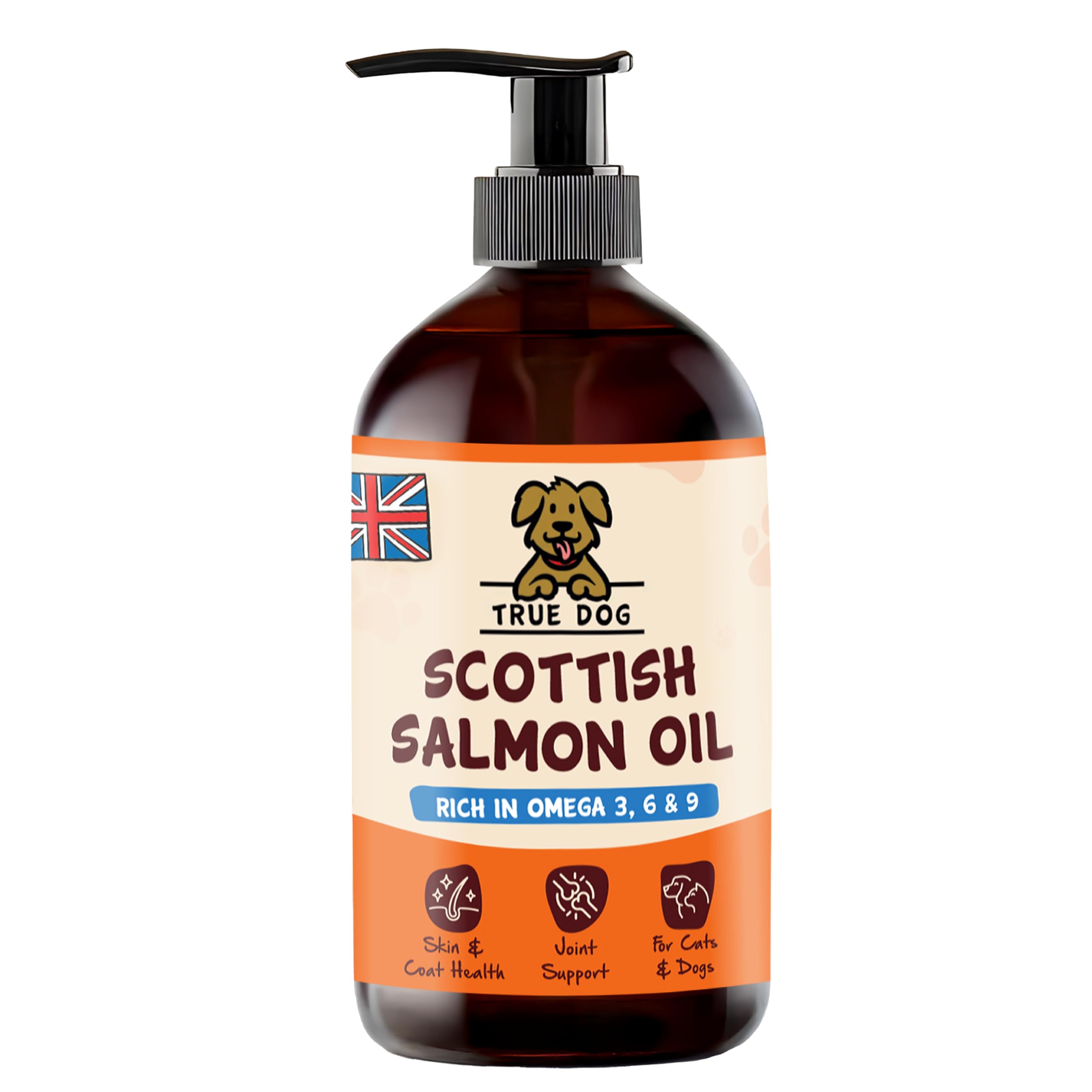 True Dog Scottish Salmon Oil for Dogs (500ml) Omega 3 Fish Oil in Pump Dispenser for Healthy Coat, Joint Support and Immune System, Suitable for All Breeds and Sizes - Natural Pet Supplements