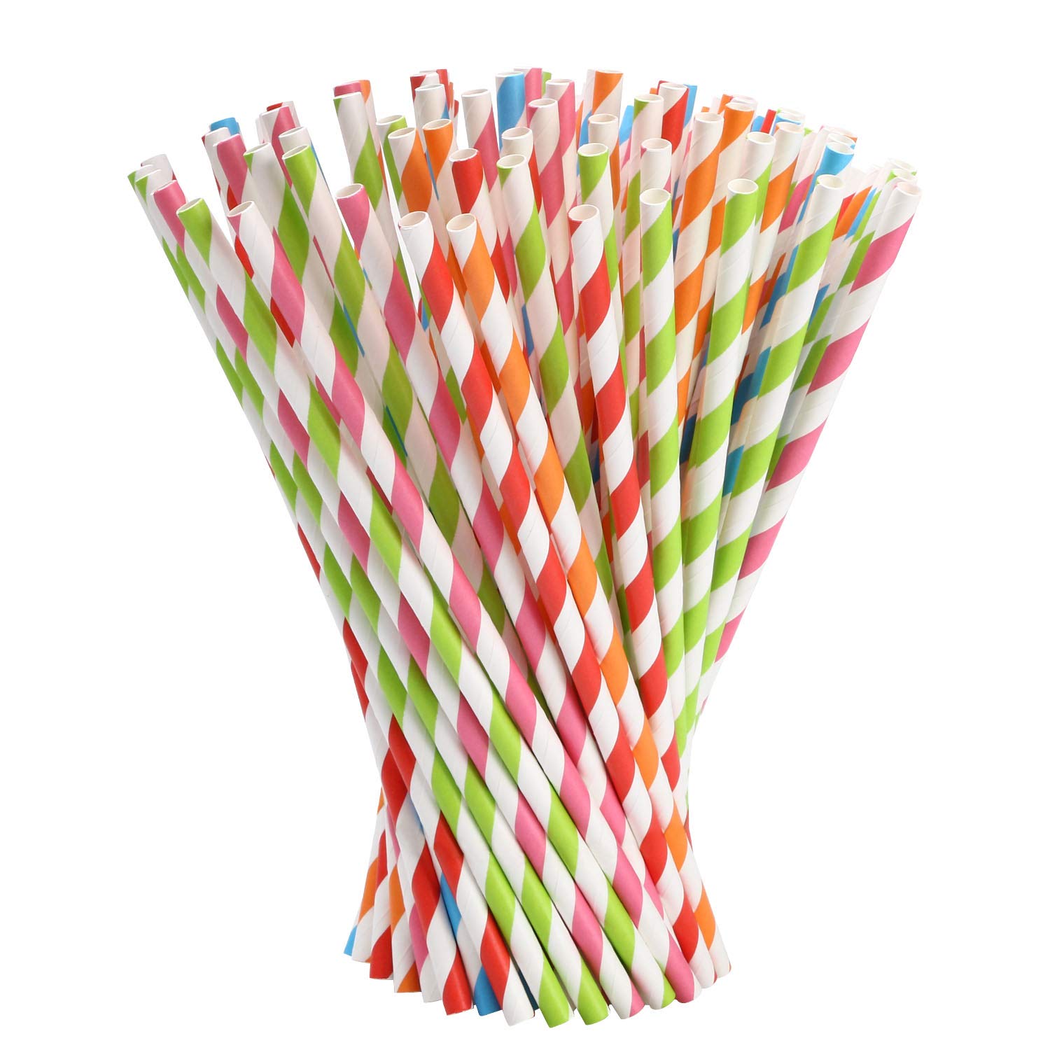 Vicloon Straws Paper, 100Pcs Drinking Straw Biodegradable Recyclable, Party Straw for Birthday, Wedding, Christmas, 5 Colors Rainbow Straws