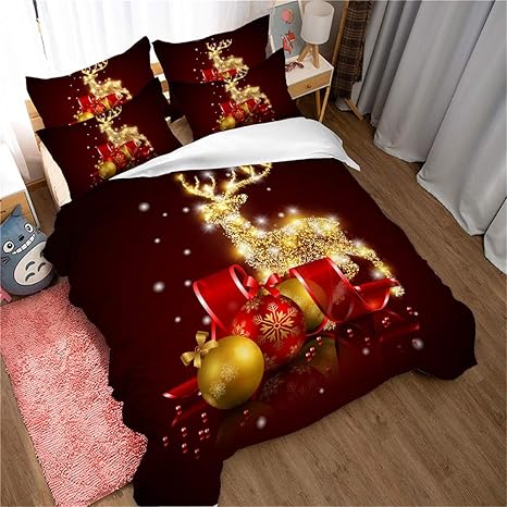 Amazon Co Jp カップル用3ピースセット寝具 クリスマス布団カバー枕カバーシングルベッド特大ダブルベッドノンフェイディングポリエステル快適な寝具 黒 Uscalking104 94in ホーム キッチン