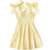 WDIRARA Women's Floral Textured Sleeveless A Line Mini Dress Bow Tie Shoulder Ruffle Cami Dresses