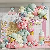 Ice Cream Balloon Arch Garland Kit,160Pcs Pastel Pink Green Yellow Blue Balloons with Ice Cream Foil Balloons for Kids Girls Birthday Baby Shower Candyland Sweet One Two Sweet Party Decorations