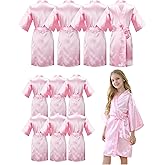MORFORU 10pcs Girls Kids Solid Color Silky Satin Kimono Robe set for Wedding Spa Birthday Party