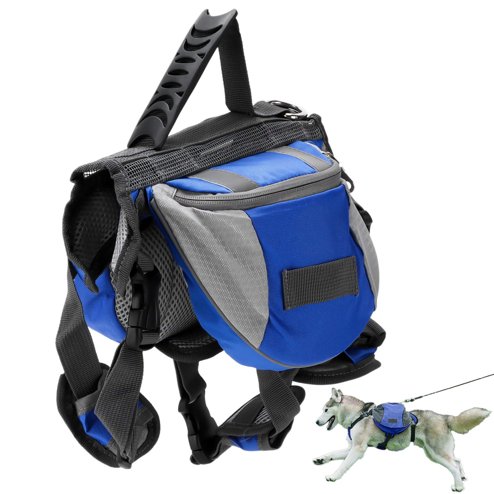 Cyrank Dog Backpack for Medium Dogs, Dog Vest Saddlebag Dog Pack Tactical Backpack Harness with Reflective Tape and Side Pockets for Hiking Walking Training Running(M)