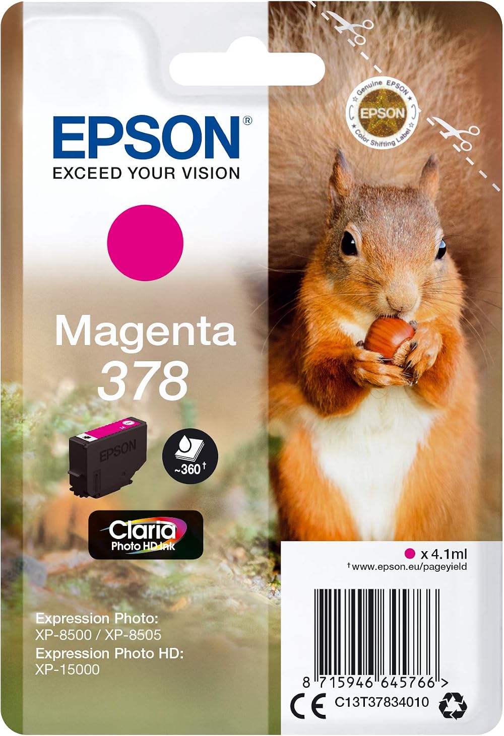 Epson 378 Squirrel Magenta Claria Photo HD Ink Single Pack