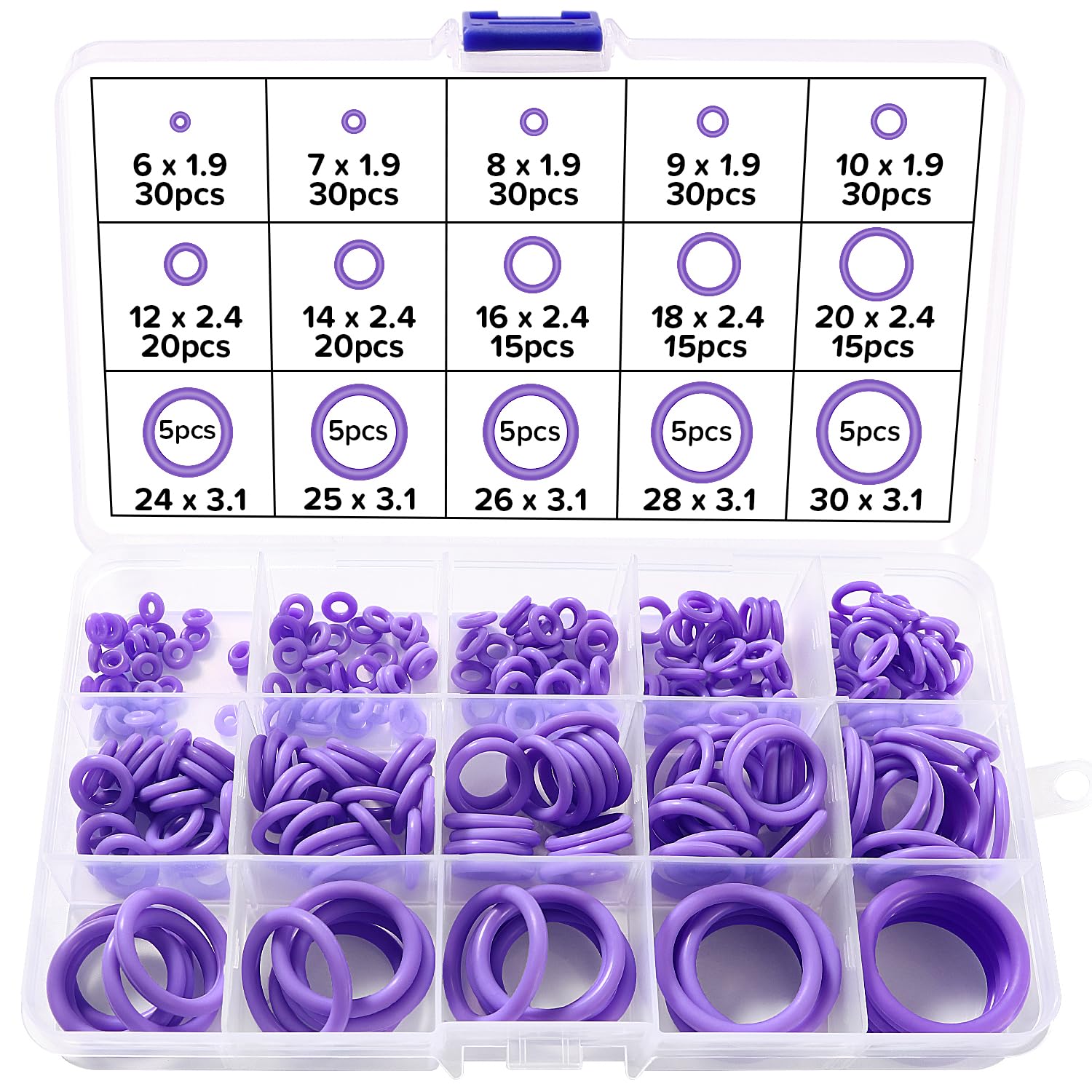 Lyeteung 260 PCS 15 Sizes O-Ring Gasket Kit, Silicone Assortment for Plumbing Washer Seal & Auto Quick Repair, Purple