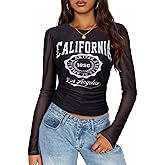 MOUSYA Valentine Sheer Tops for Women Mesh Long Sleeve Top See Through Sexy Going Out Tee Heart Graphic Undershirt