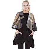 BYOS Women’s Winter Stylish Oversized Solid Plaid Fleece Poncho Blanket Wrap Cape