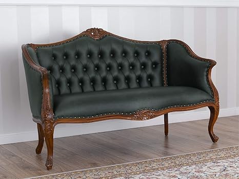 Simone Guarracino Luxury Design Sofa Megan Italienischer Barock Stil Walnuss Kunstleder Grun Vintage Amazon De Kuche Haushalt