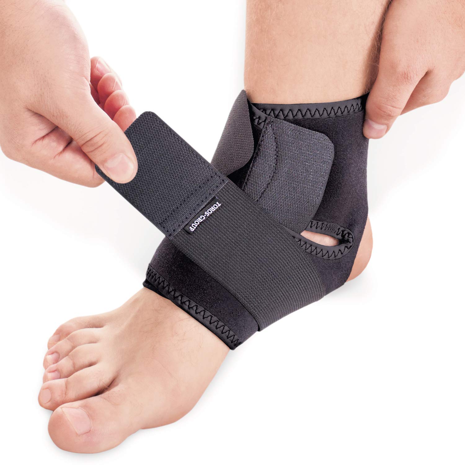 TOROS GROUP MANUFACTURE Neoprene Ankle Support Brace Adjustable Strap Compression Sleeve with Protection Comfort for Sport Man Woman Large