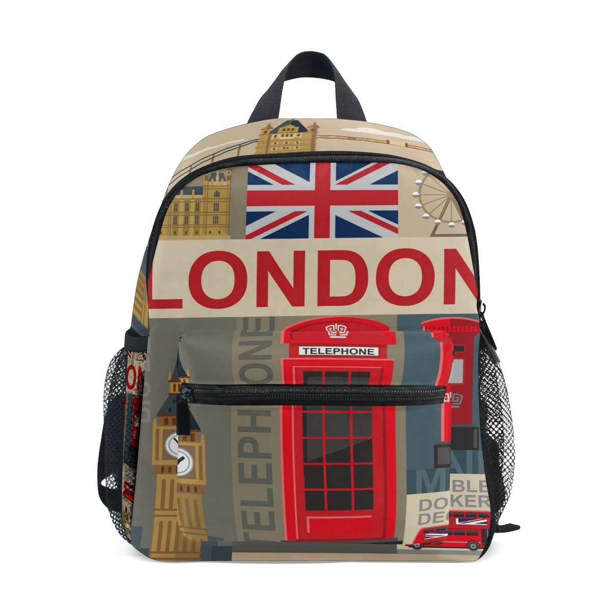 Kids Backpack, London Pattern Printed Personalised Lightweight Preschool Bag for Girls Boys