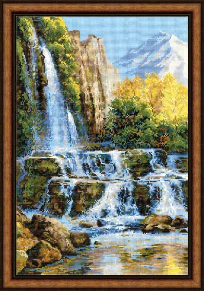 Riolis 1194 Landscape with Waterfall Cross Stitch Kit, Cotton, Multi Color, 40 x 60 x 0, 1 cm