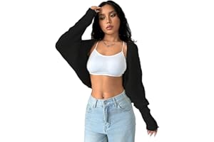 Floerns Knit Shrug Cardigan for Women Going Out Crop Tops Long Sleeve Bolero Shrugs Batwing Sweater