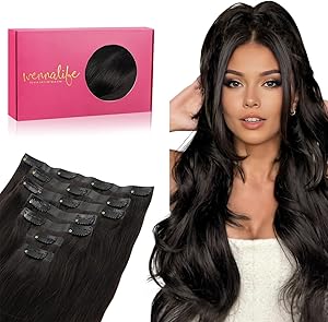 WENNALIFE Nahtlose Clip In Extensions Echthaar, 45cm 7pcs 130g Natürliches Schwarz Echthaar Extensions Clip Remy Natürliche Seamless PU Clip in Extensions Haarverlängerung Echthaar