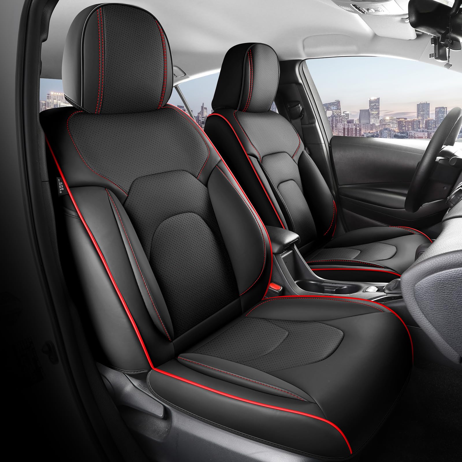 Photo 1 of FREESOO Car Seat Covers Full Set,Waterproof Automotive Seat Covers, Leather Cars Interior Covers, Seats Protection Universal fit Babies & Adult (Black Red)