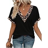 SweatyRocks Women's Leopard Print Top Dolman Sleeve V Neck Color Block Trendy T Shirts