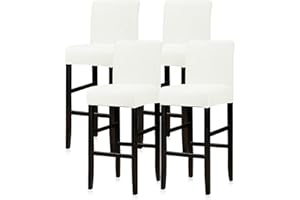 Lellen Bar Stool Covers Set of 4,Stretch Washable Bar Stool Seat Covers,Removable Bar Chair Covers with Backs,Counter Height Bar Stool Chair Covers for Kitchen Dining Room Cafe(White)