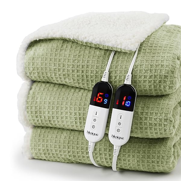 BLUNIQUE HEATED BLANKET ELECTRIC BLANKET QUEEN WAFFLE, 84X90...