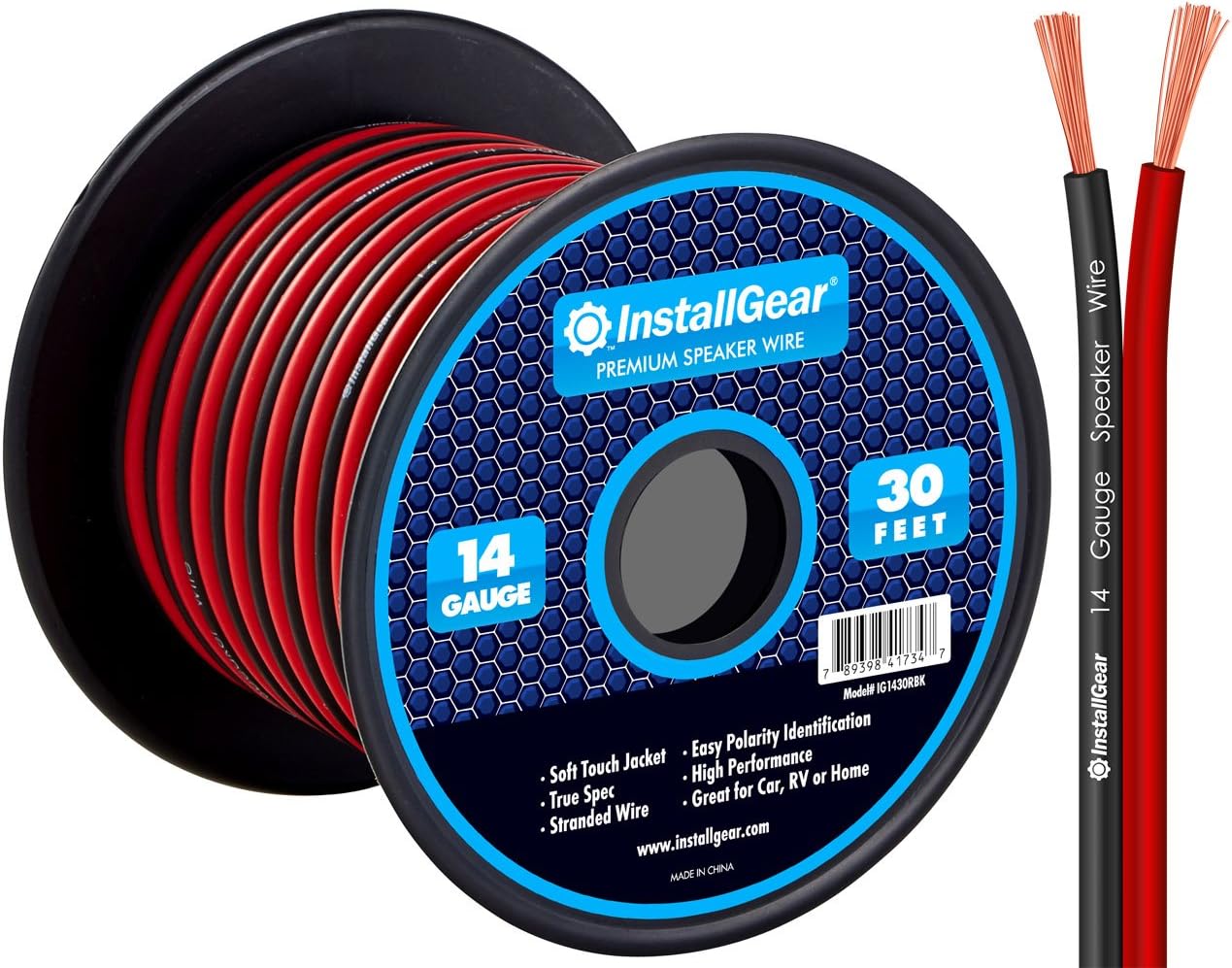 InstallGear 14 Gauge AWG 30ft Speaker Wire True Spec and Soft Touch Cable - Red/Black: Industrial & Scientific