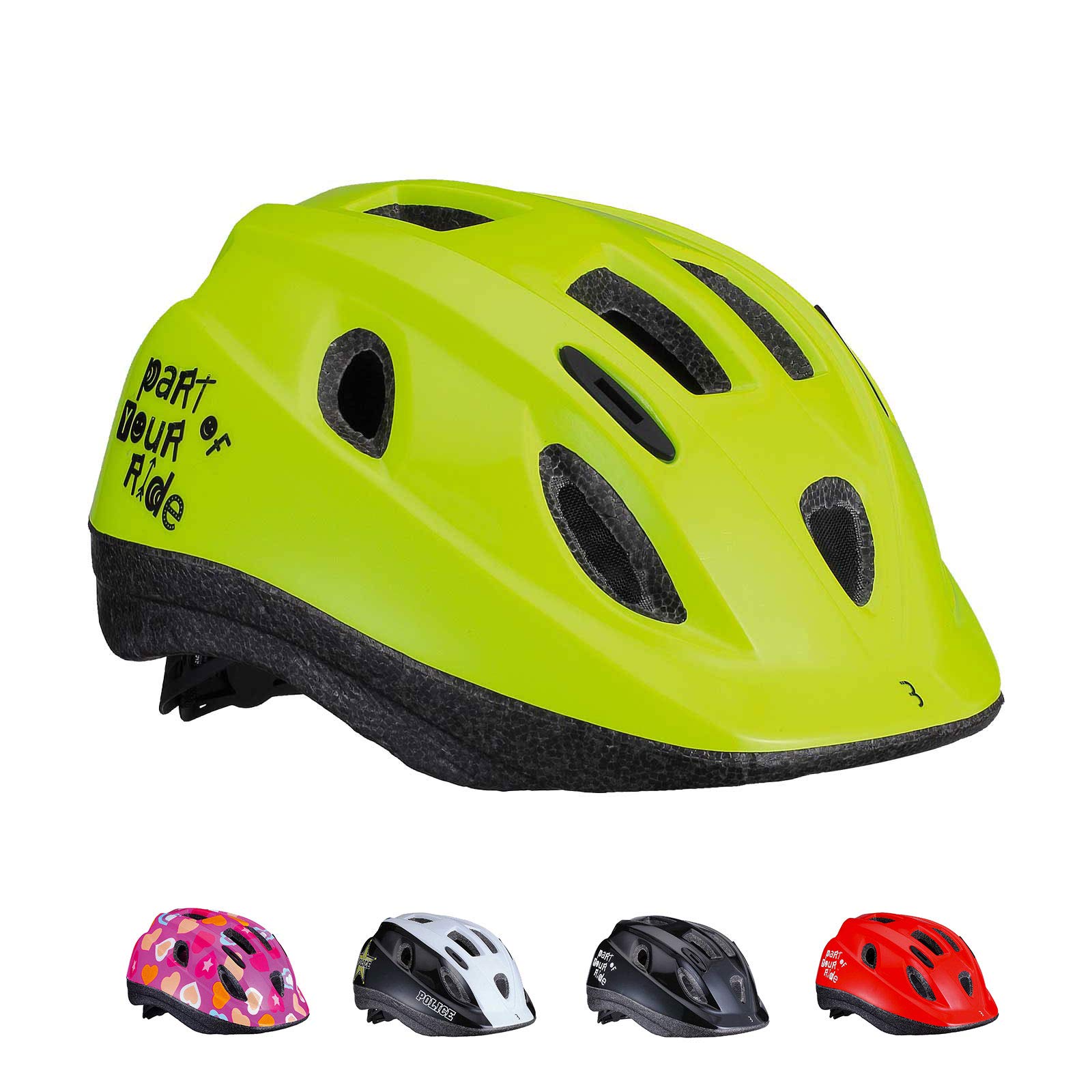 Bbb Cycling Unisex-Youth Bike Helmet for Kids Boogy | Boys and Girls | Mountainbike and Road Cycling Skateboard Inline Skating Scooter | BHE-37 M (52-56 cm), Glossy Neon Yellow