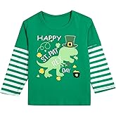 Toddler Boys Girls St Patricks Day Shirt Kids Lucky Clover Shamrock T-Shirt Dinosaur Stripped Long Sleeve Tops