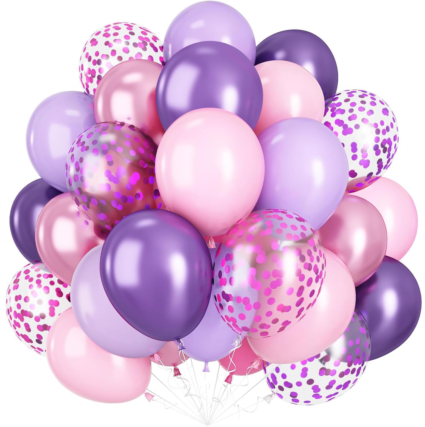 Pink and Purple Balloons, 60 PCS Lilac Rose Balloons with Confetti Balloon, Metallic Pink Purple Latex Balloon for Girls Unicorn Birthday Baby Shower Wedding Anniversary Engagement Party Decorations — image 1