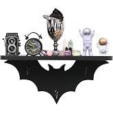 Bat Shelf Floating Shelves for Wall,15.5in Black Shelf with 3 Key Hooks | Gothic Decorative Shelf for Living Room Bedroom Kitchen,Wall Mounted Halloween Accent Display