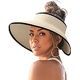 FURTALK Sun Hats for Women Wide Brim Beach Hat Straw Visor Ponytail Summer UV Packable Foldable Beach Vacation Essentials