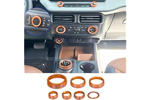 BORUIEN for Ford Maverick 2022 2023 2024 2025 Interior Accessories Center Consoles AC 4WD Engine Start Stop Headlight Volume Radio Control Switch Knob Cover 7pcs Aluminum Alloy (Orange)