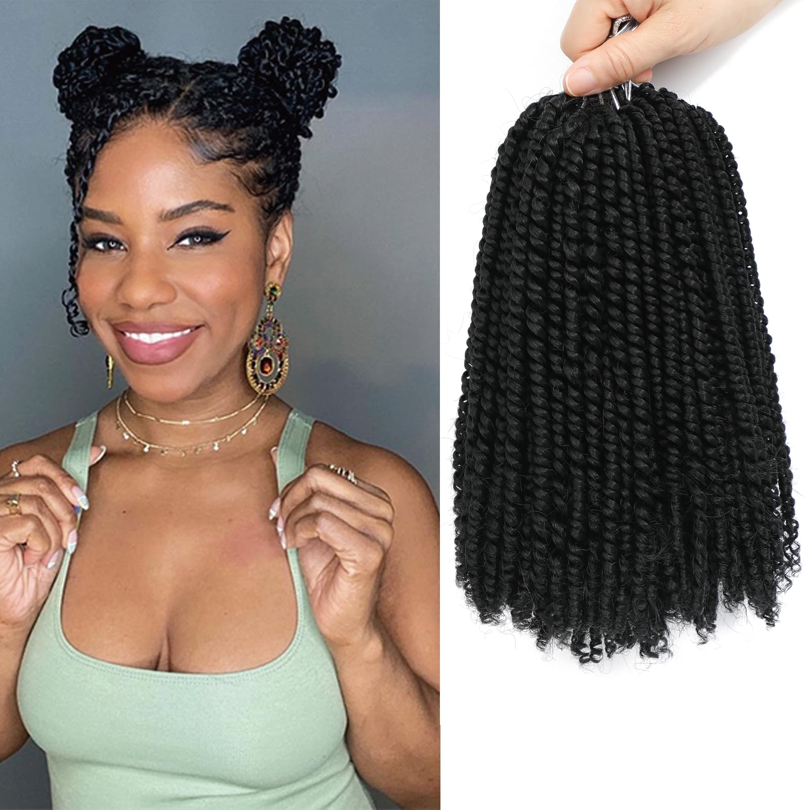 FLWAI Micro Twist Crochet Hair 10 Inch 3 Packs Pre-twisted Mini Passion Senegalese Hair Extensions for Women - Natural Black (1B#)