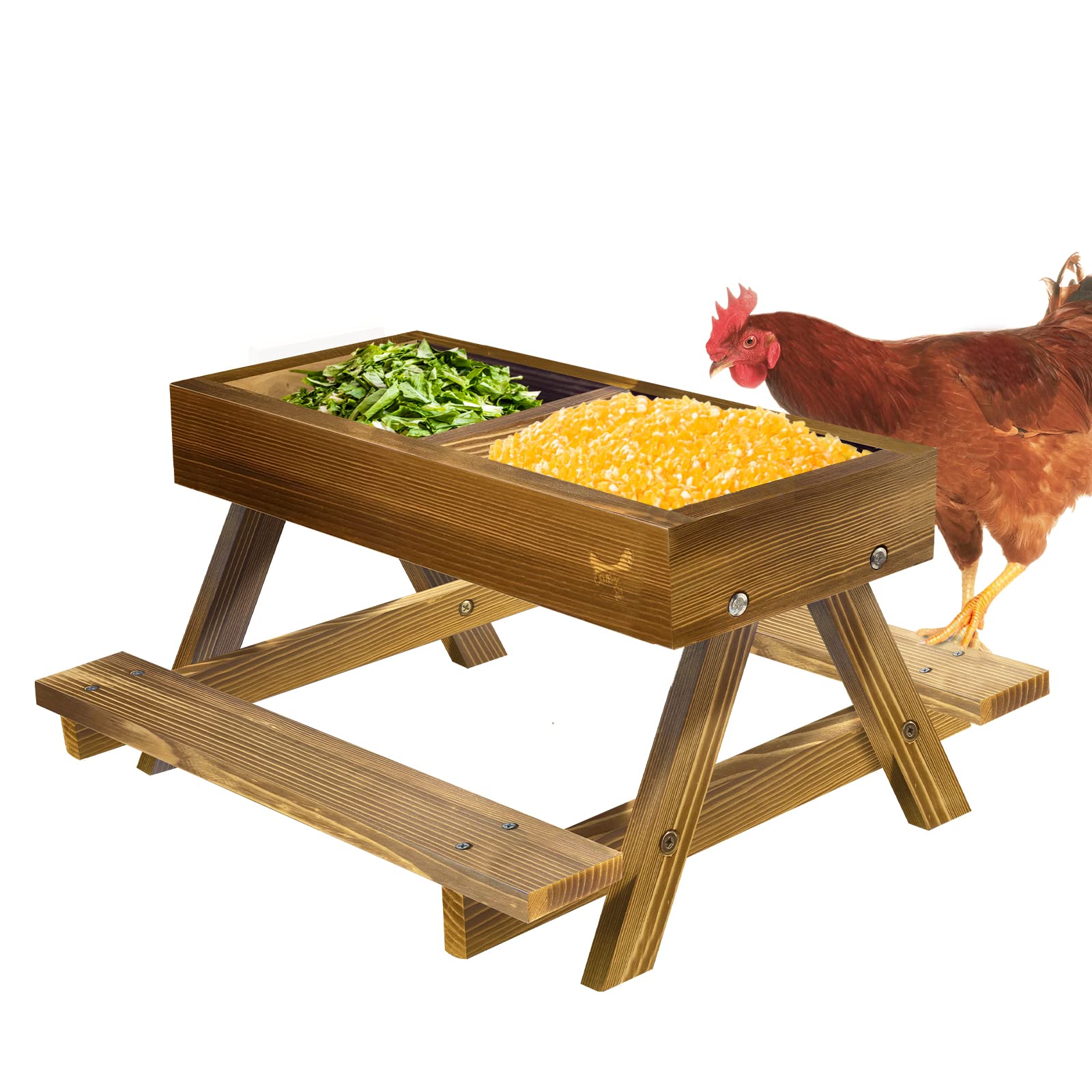 Chicken Picnic Table Feeder, Chicken Feeder No Waste Carbonization