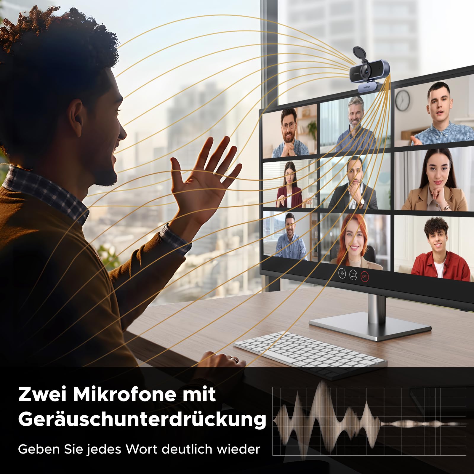 UGREEN FineCam Lite 4K, UHD Webcam 4K, Webcam mit Mikrofon und Objektivabdeckung, PC Kamera Autofokus, 70°FOV, USB-A/C Anschluss, für PC/Laptop/Windows/Mac/Linux/Skype/FaceTime 4