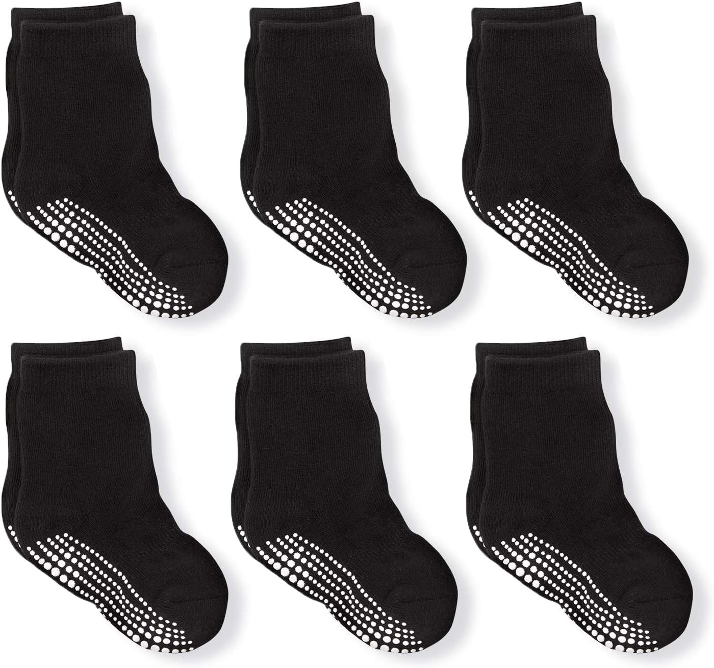 LA Active Athletic Crew Grip Socks - 6 Pairs - Baby Toddler Infant Newborn Kids Boys Girls Non Slip/Anti Skid