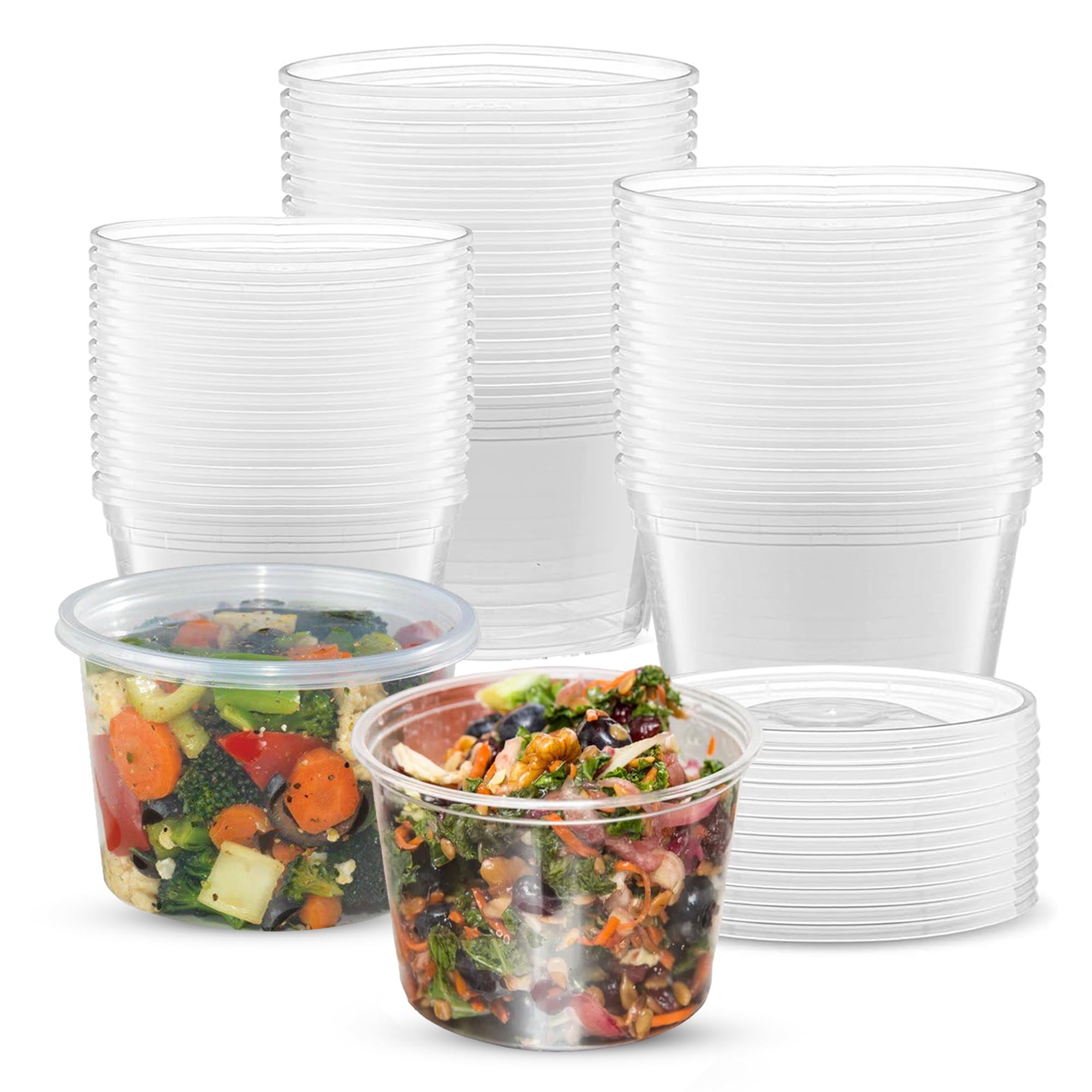CHEF ROYALE 10 x 16oz Plastic Round Clear Tub Containers With Lids - Microwave Safe Tub Pots - Meal Prep & Takeaway Storage Box - Freezer & Dishwasher Safe (10, 16oz)